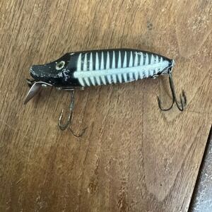 Heddon Vintage Black White WOOD River Runt Spook Floater Fishing Lure